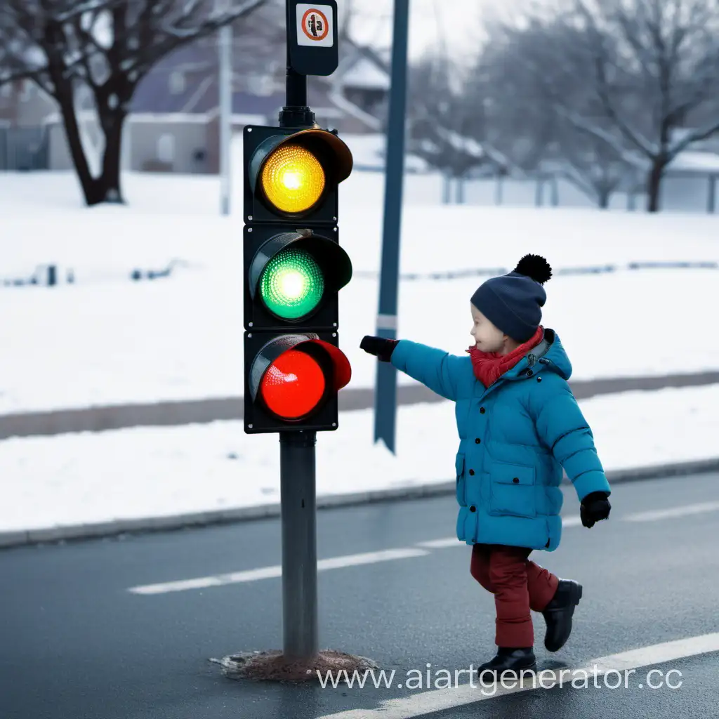 Child-Crossing-Winter-Road-Safely-with-Traffic-Light-Assistance