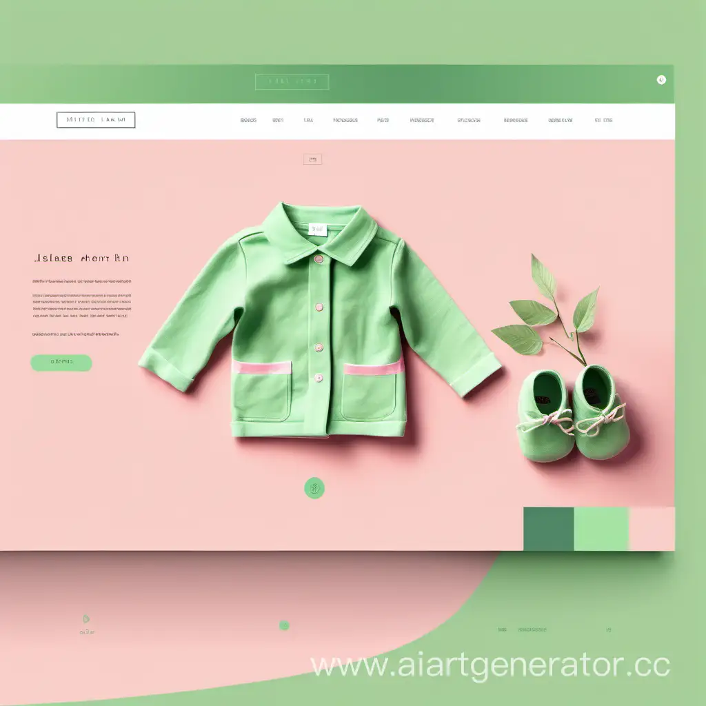 minimalistic website design, for clothes for newborns. shades of green and pink