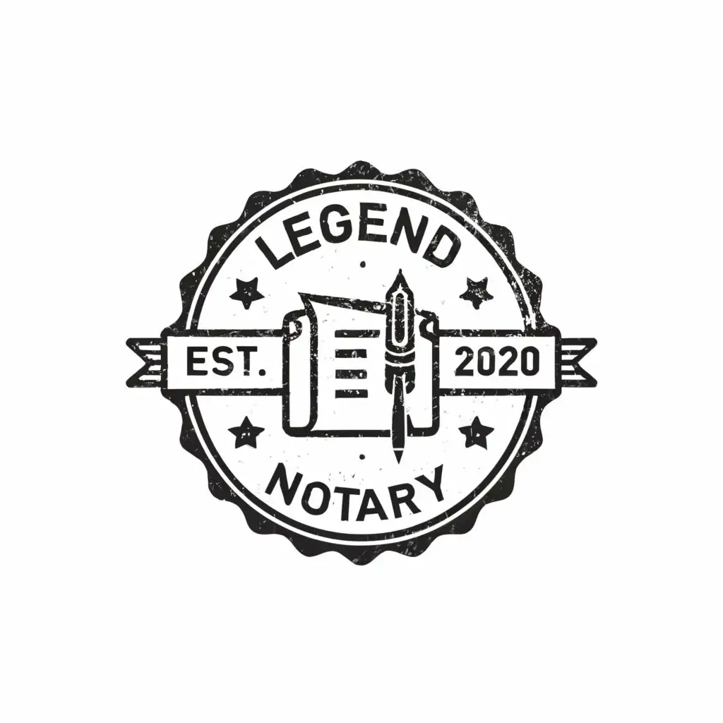 a logo design,with the text 'legend Notary', main symbol:2020 \nlegal document notarized with a stamp,complex,be used in Legal industry,clear background