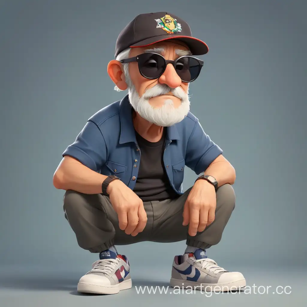 мультяшный дед в модных кроссовках темных очках и кепке