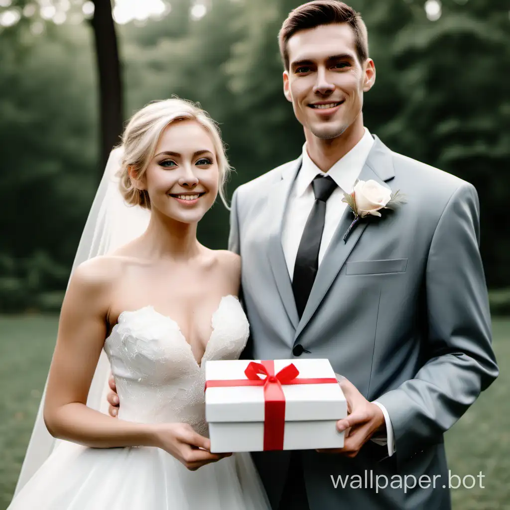 White-American-Couple-Embracing-Gift-Box-at-Wedding-Ceremony