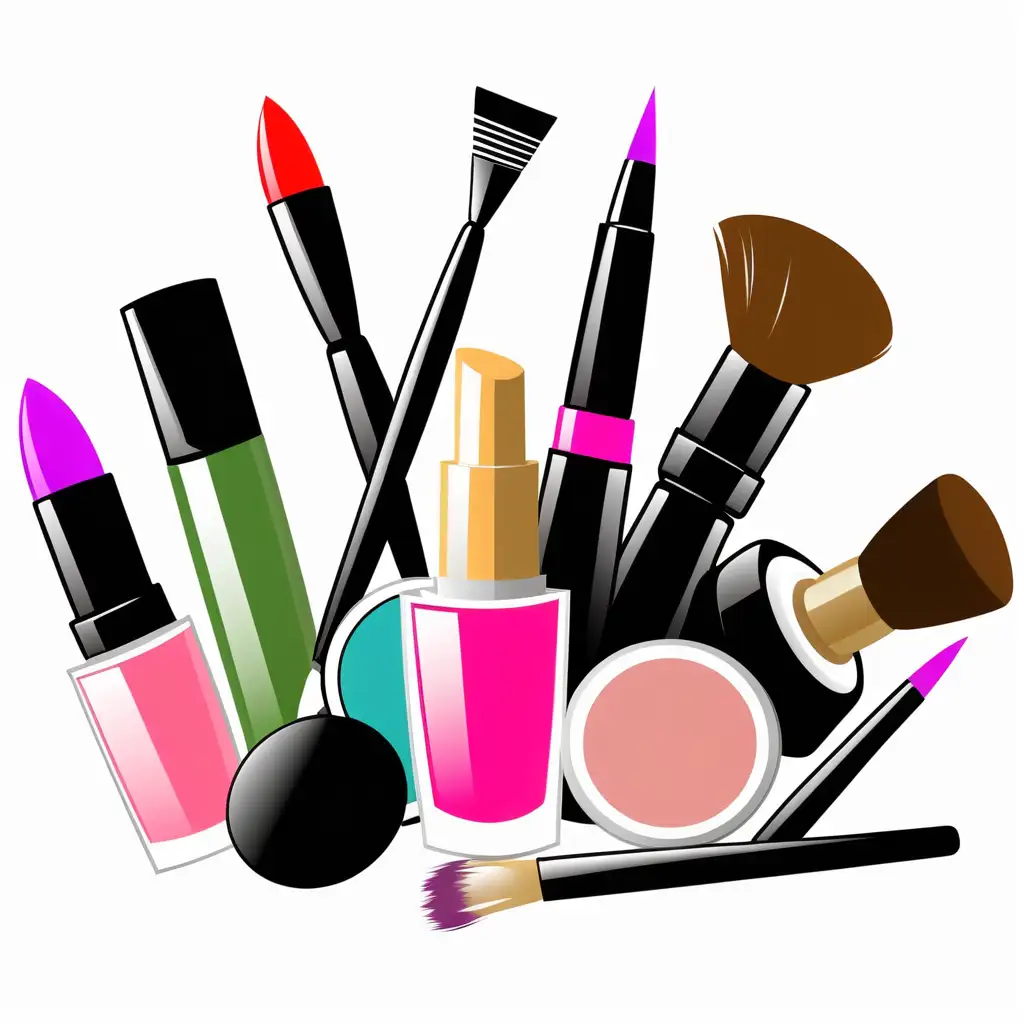 Variety of Makeup Clip Art Cosmetics Icons Set with Lipstick Eyeshadow and Mascara