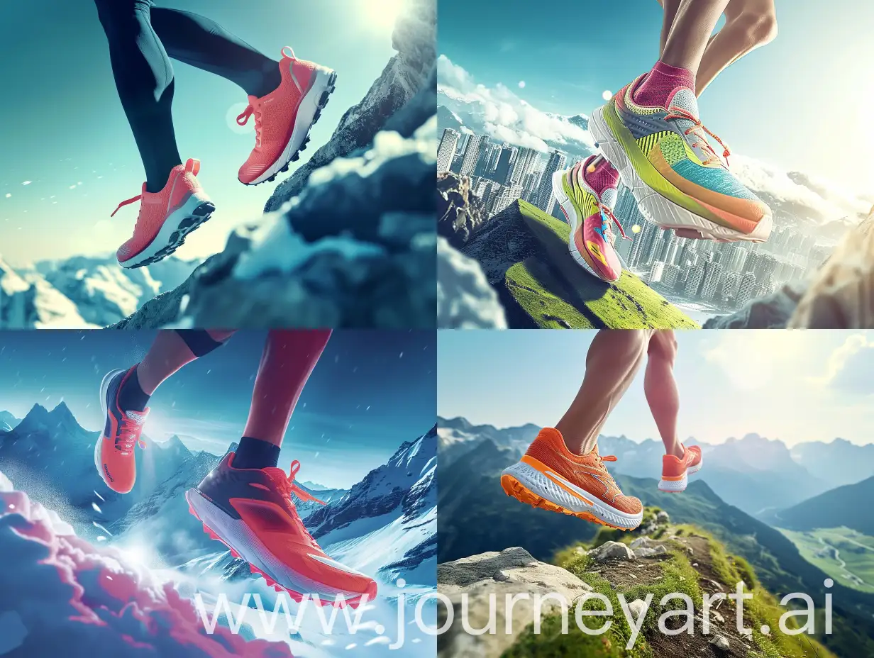横版广告，运动风，科技简洁，宣传重点为跑鞋，内容为在上坡路段对跑鞋性能的宣传