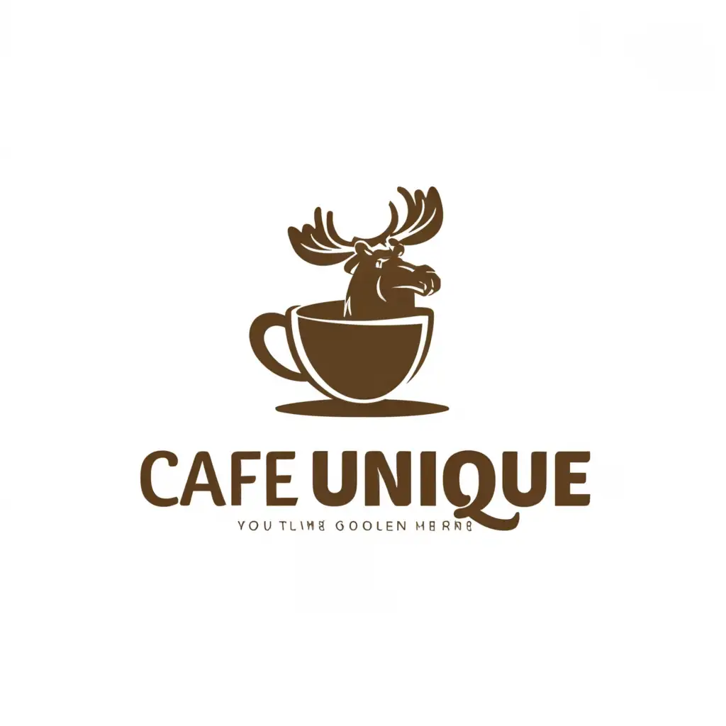 a logo design,with the text "cafe unique", main symbol:coffee with moose,complex,clear background