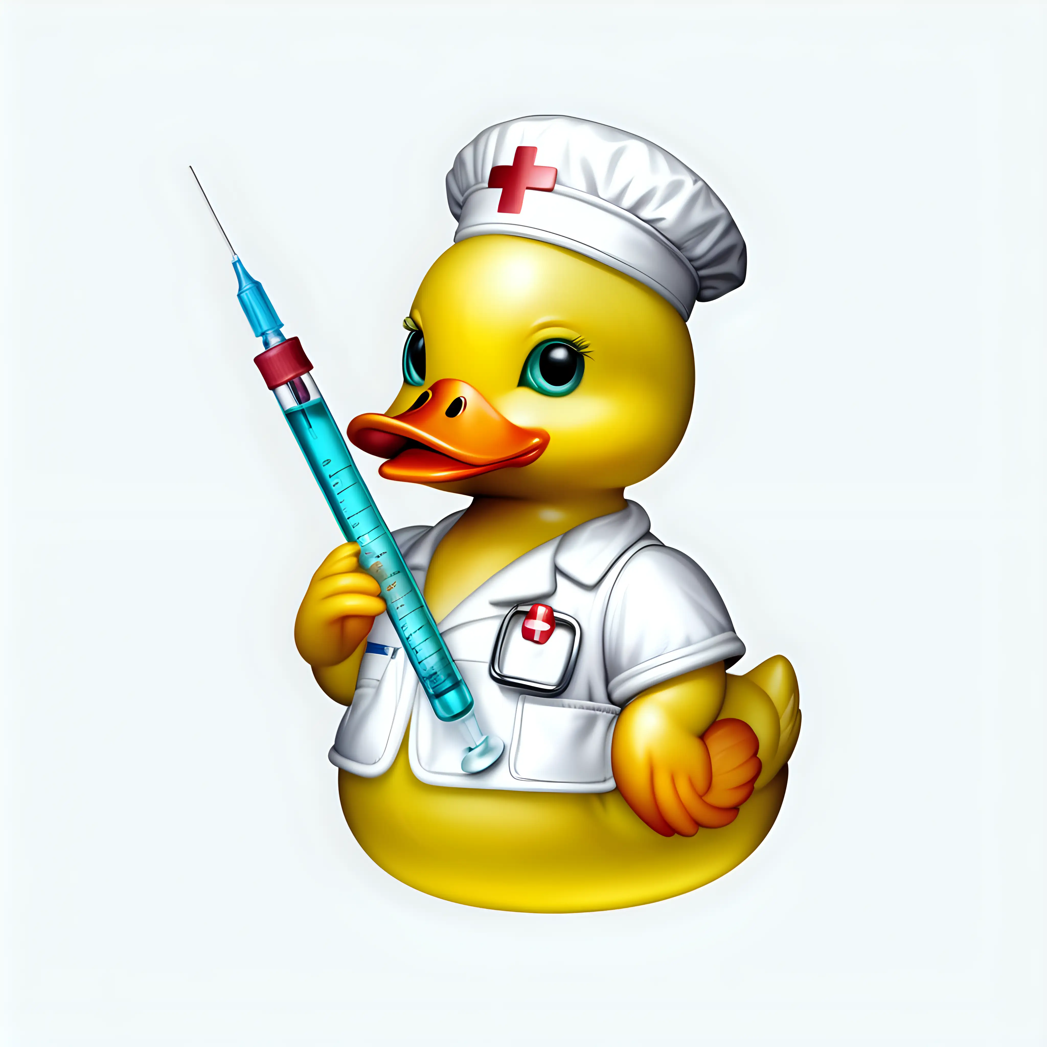 Adorable Nurse Duck with Syringe on Transparent Background