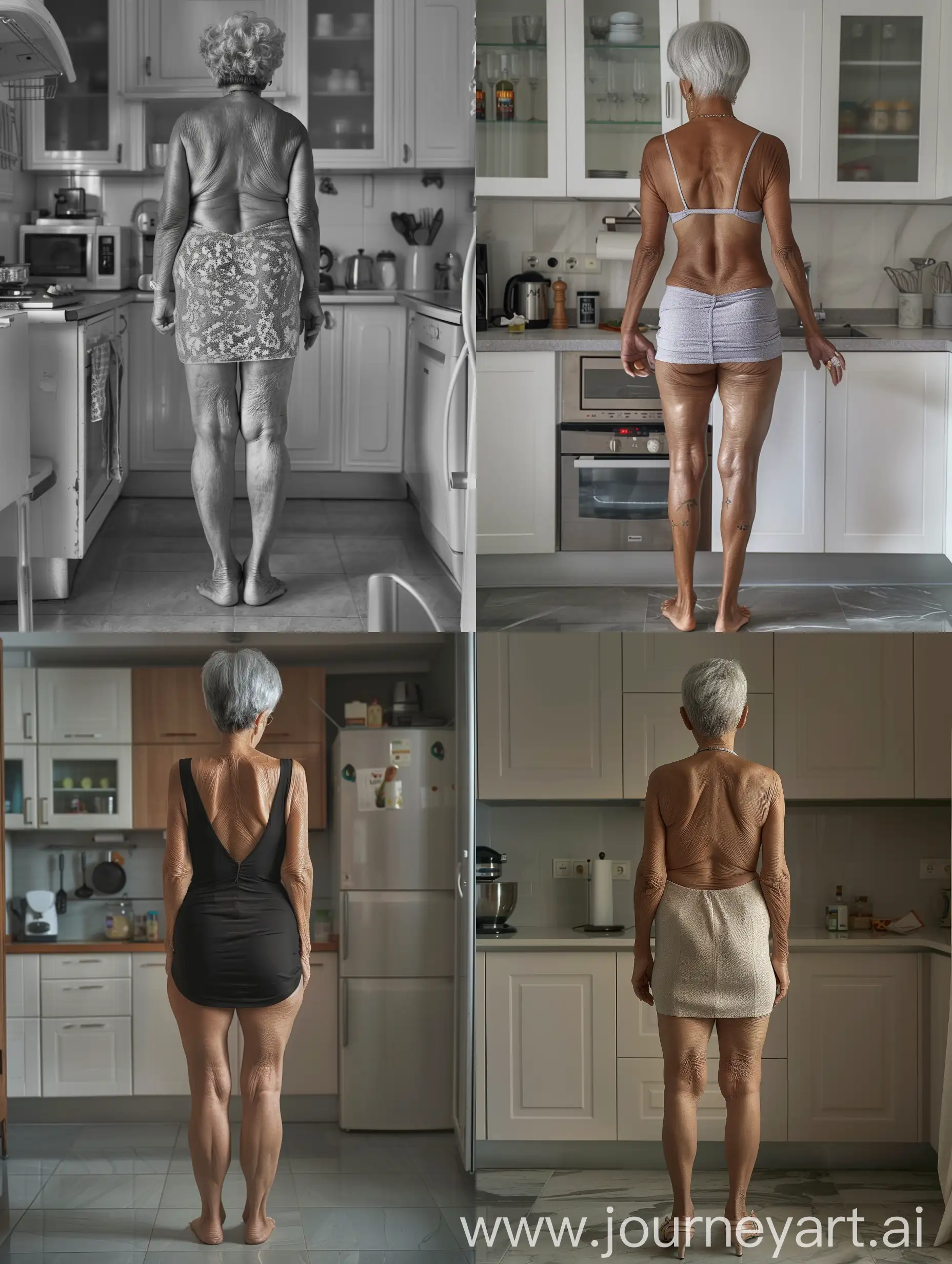 Mature-Algerian-Woman-Standing-in-Kitchen-in-Stylish-Mini-Dress-and-High-Heels