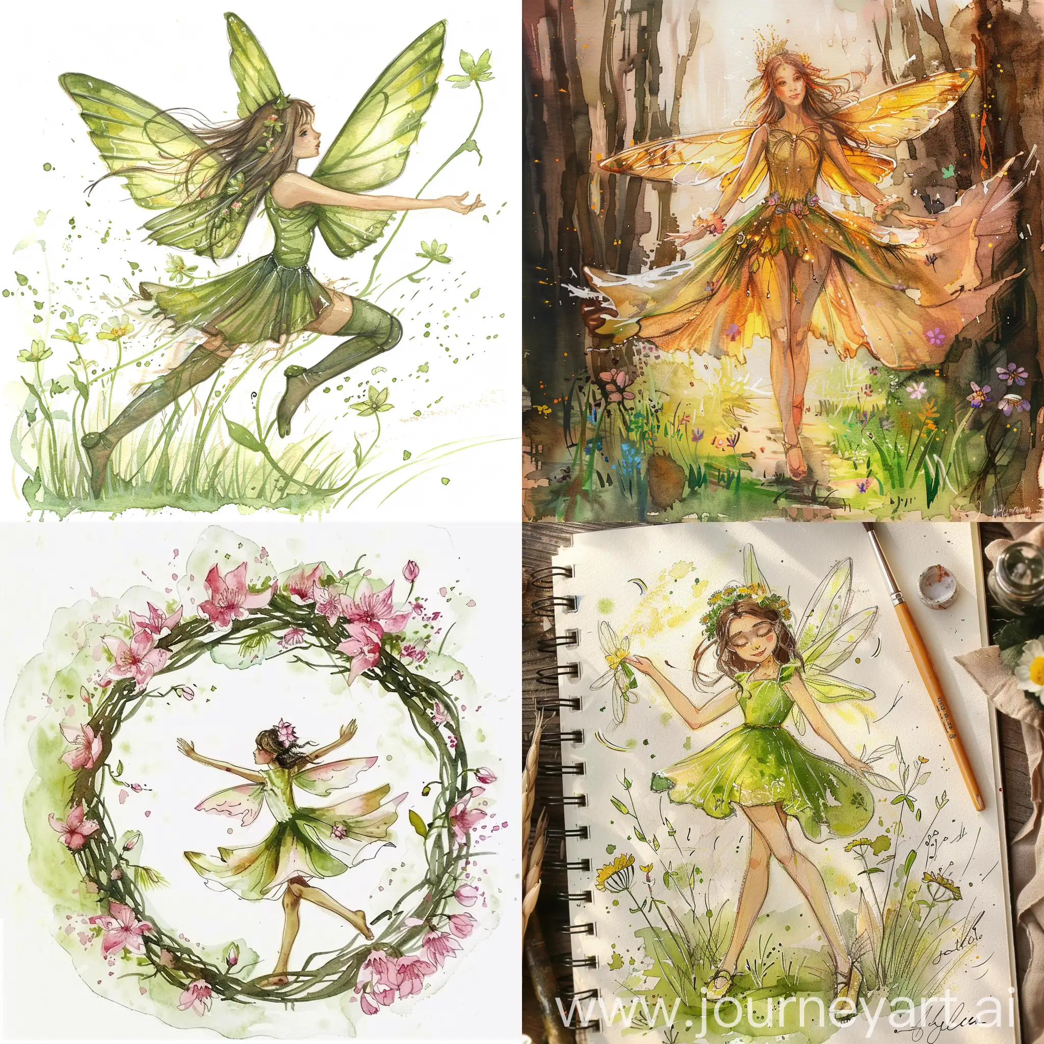 Enchanting-Watercolor-Fairy-Captivating-Spring-Nymph-in-Artistic-Sketch
