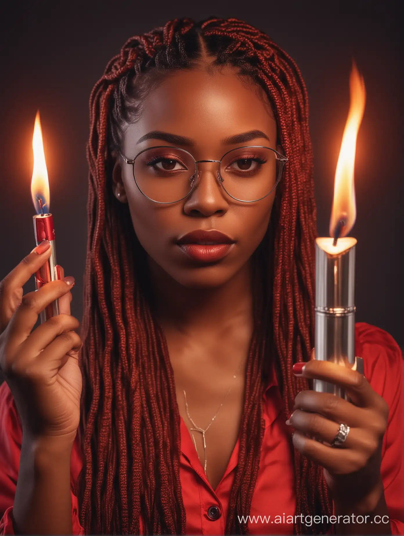 African-American-Woman-with-Red-Braids-Lighting-a-Flame