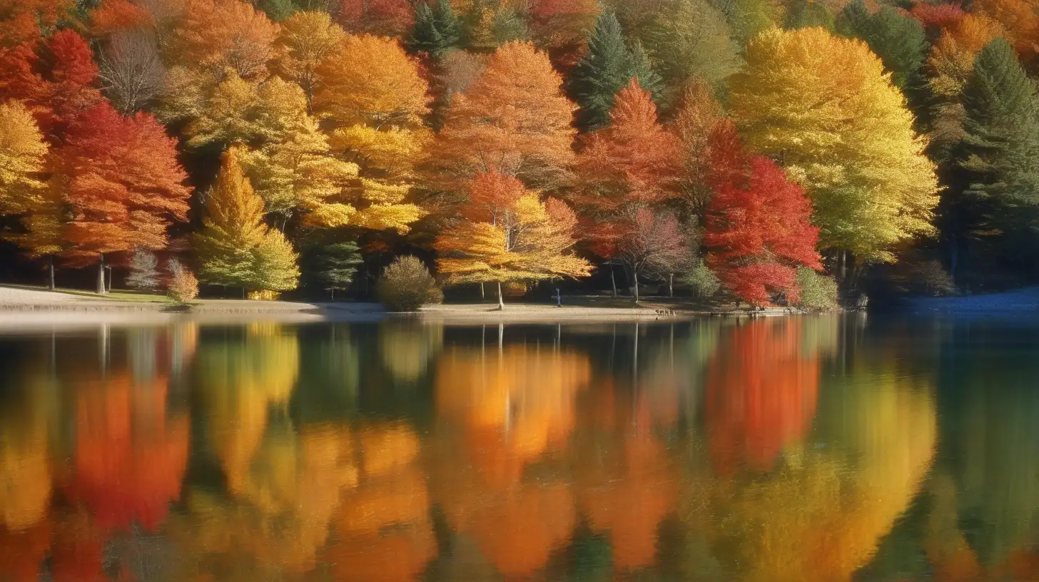 Tranquil Autumn Scene with Reflecting Lake and Colorful Trees