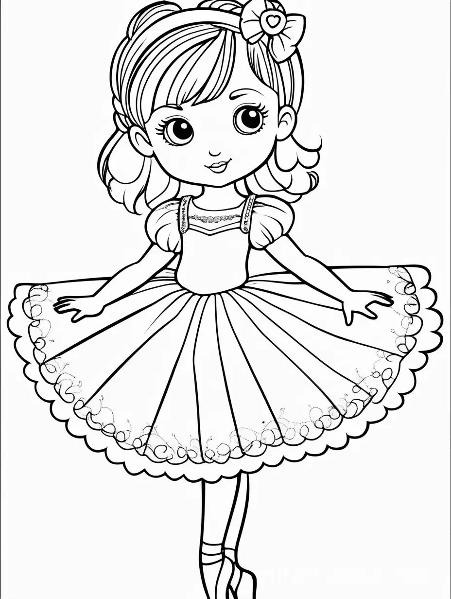 Cartoon Ballerina Coloring Page with Pretty Girl