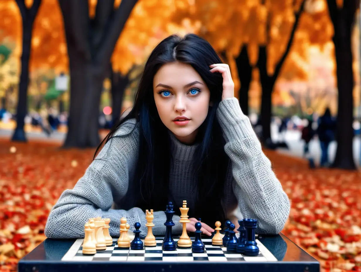 Elegant Autumn Chess Beautiful Girl in Central Park