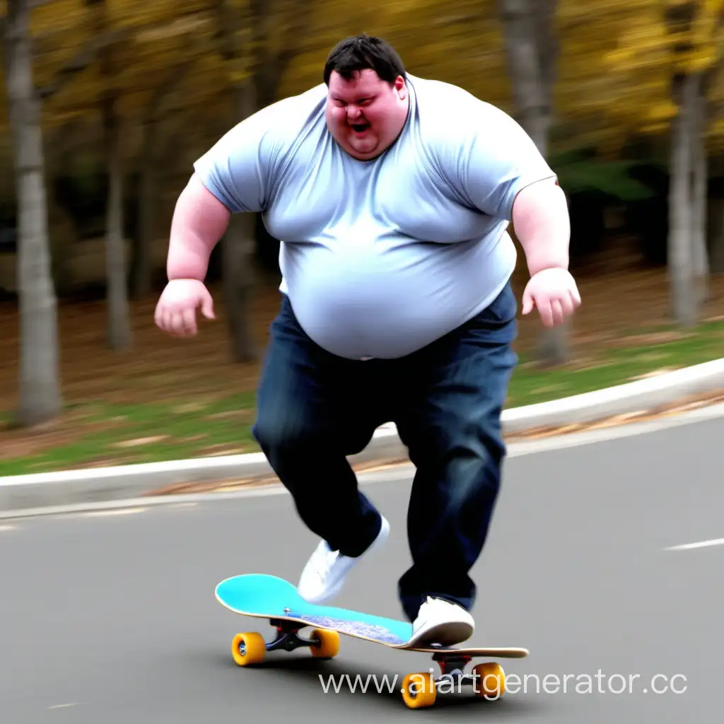 жирный мужчина который весит 300 кг катается на скейте  и подпрыгивает на нем