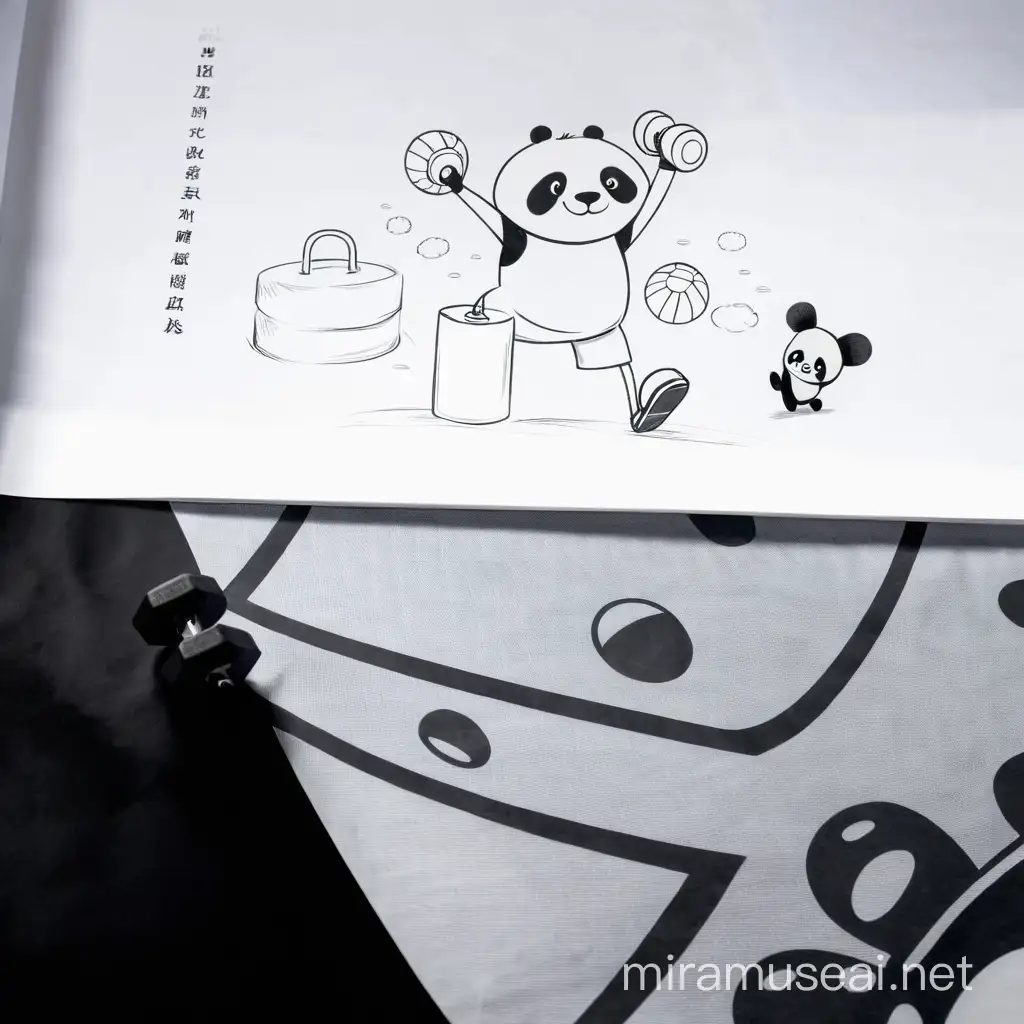 Sporty Panda Holding Dumbbells on Empty Background