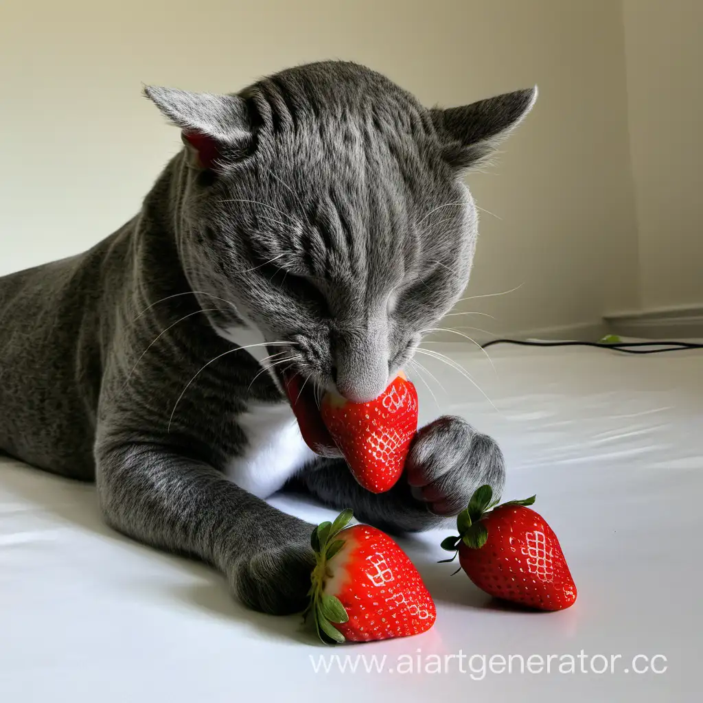 Adorable-Cat-Delights-in-Strawberry-Feast