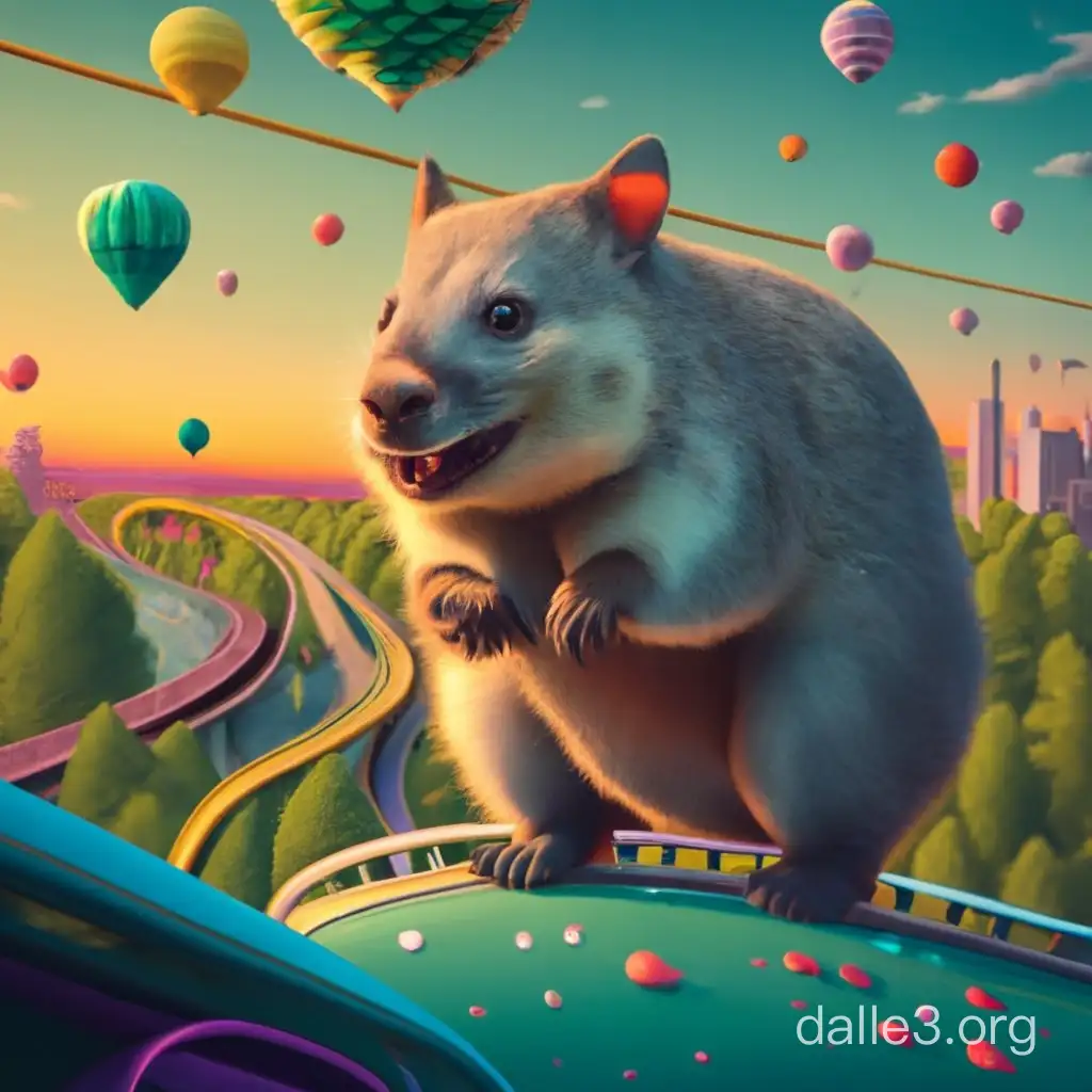 A wombat try heroin on a roller coaster the sky is green