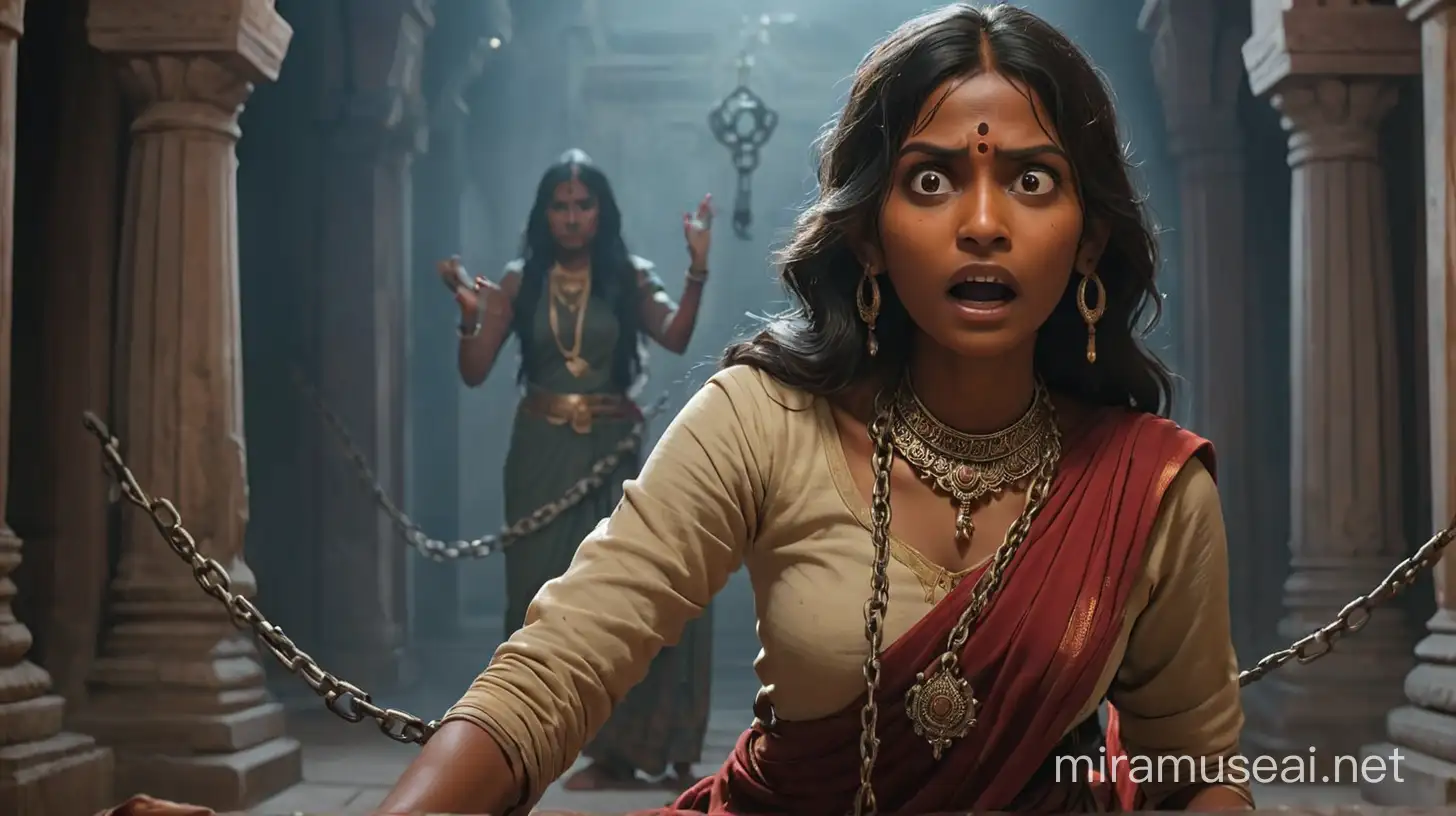 An Indian woman who has been chained in a temple and is possessed by a ghost and occultists are trying to free her.
