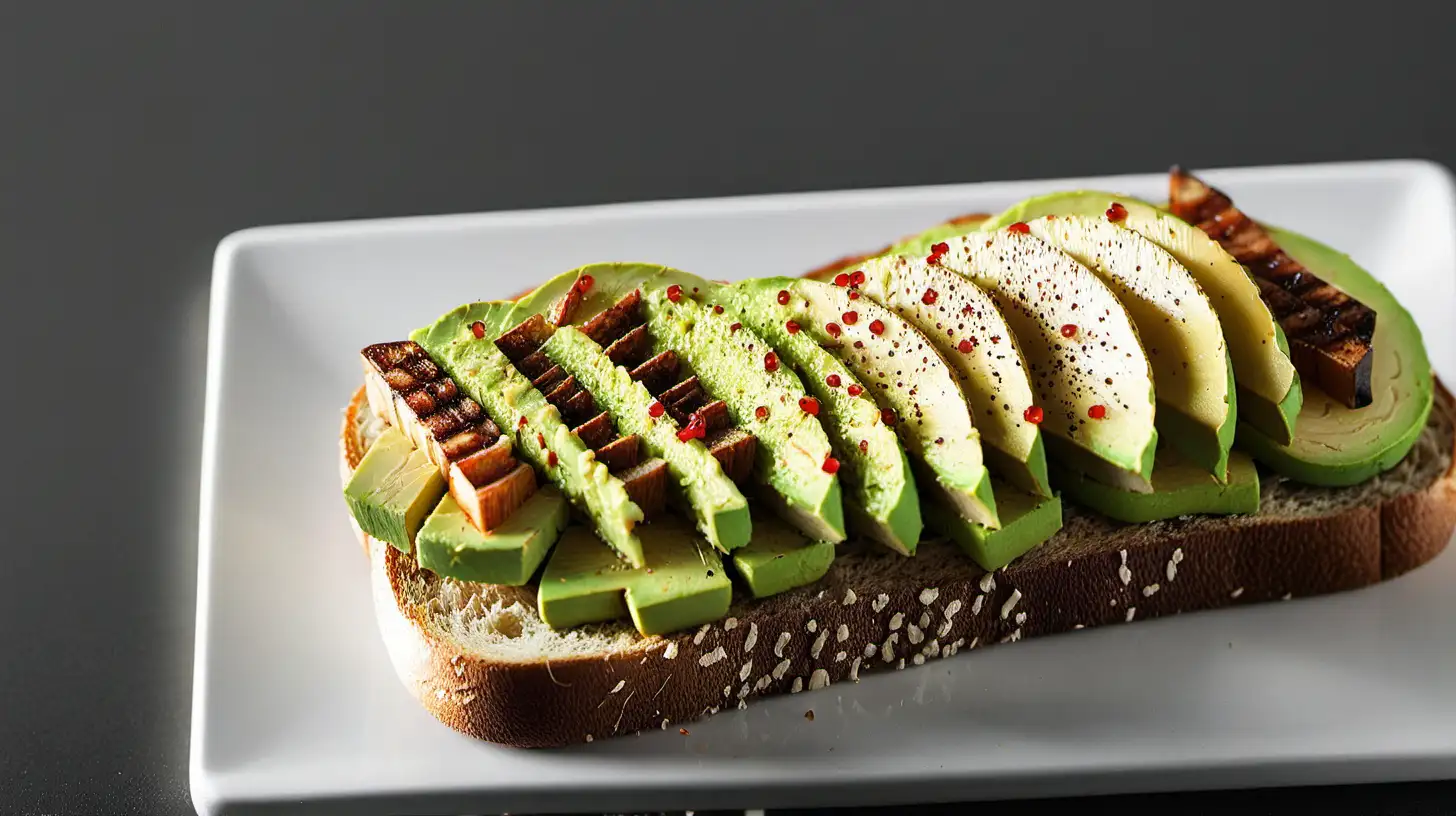 Healthy Breakfast Avocado Toast with Tomato Slices and Sprouts