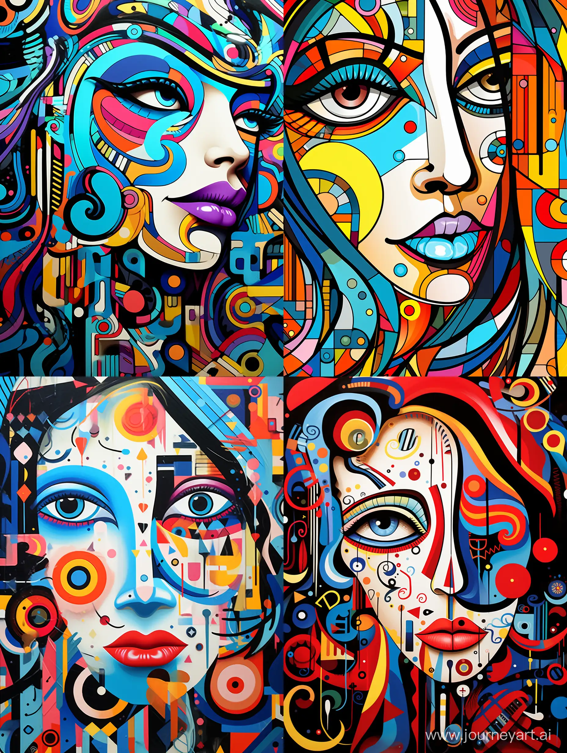 geometric pattern, fine, many details, notes, many details, complex colors, caricature, pop art style