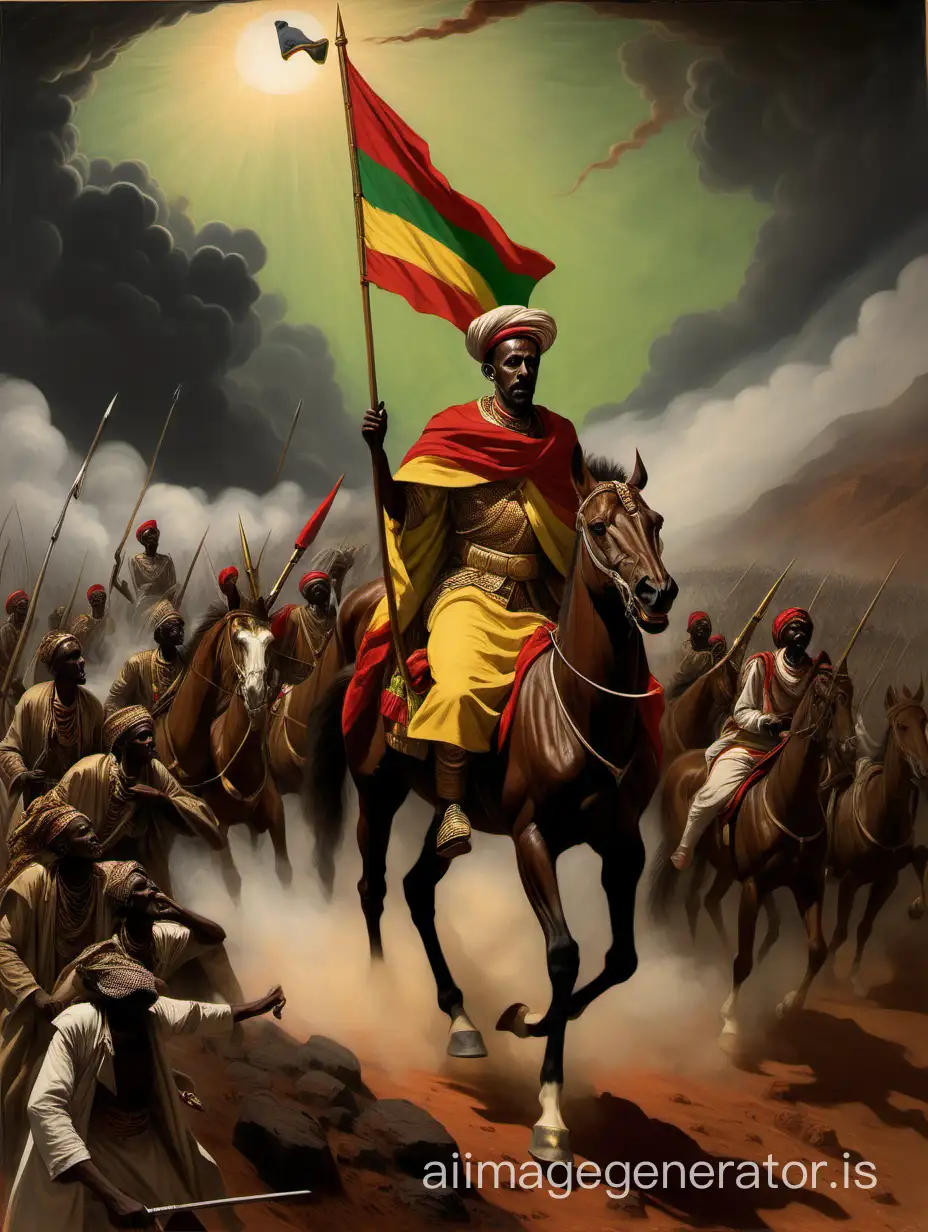 Ethiopian-King-Yotore-Leading-Forces-in-Adwa-War-Historical-Oil-Painting