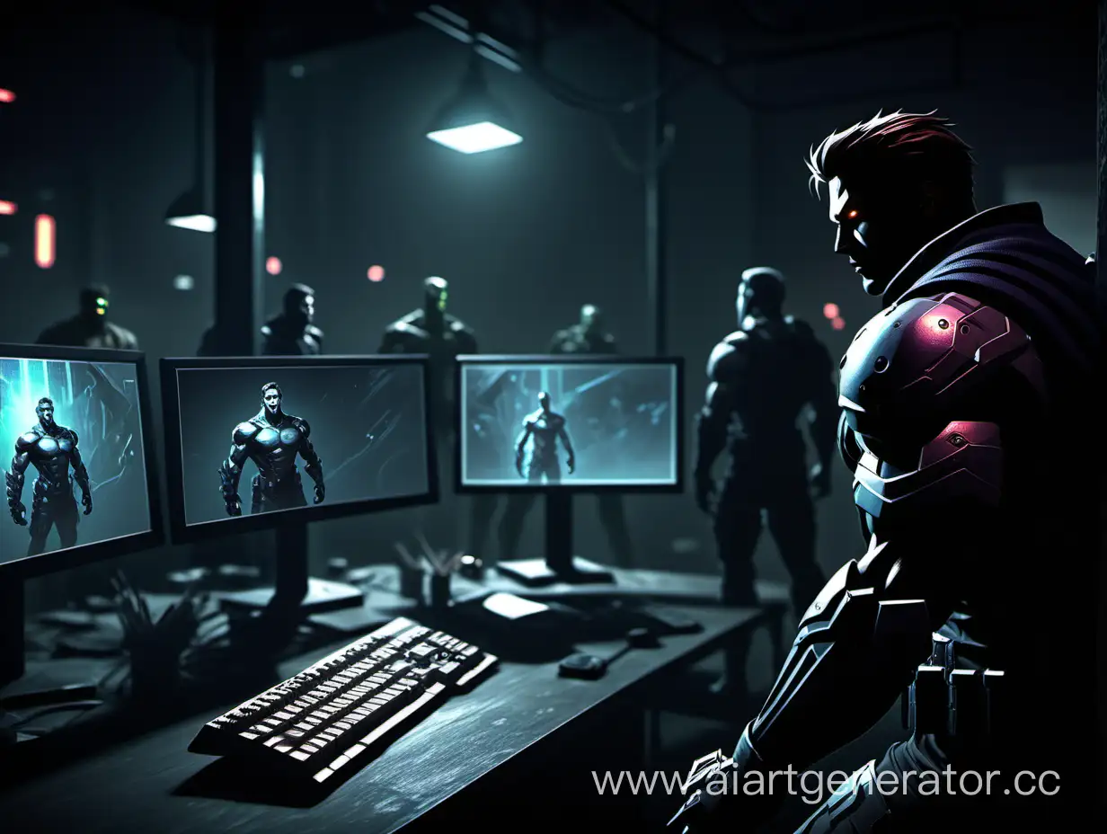 Modern-Computer-Game-Scene-Hero-Facing-Screen-in-Bright-and-Dark-Tones