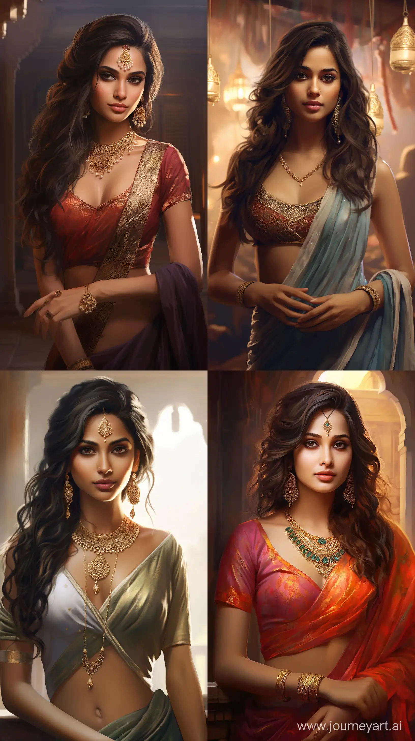 beautiful hot indian women in a indian dress, digital art, semi realistic, 4k --ar 9:16
