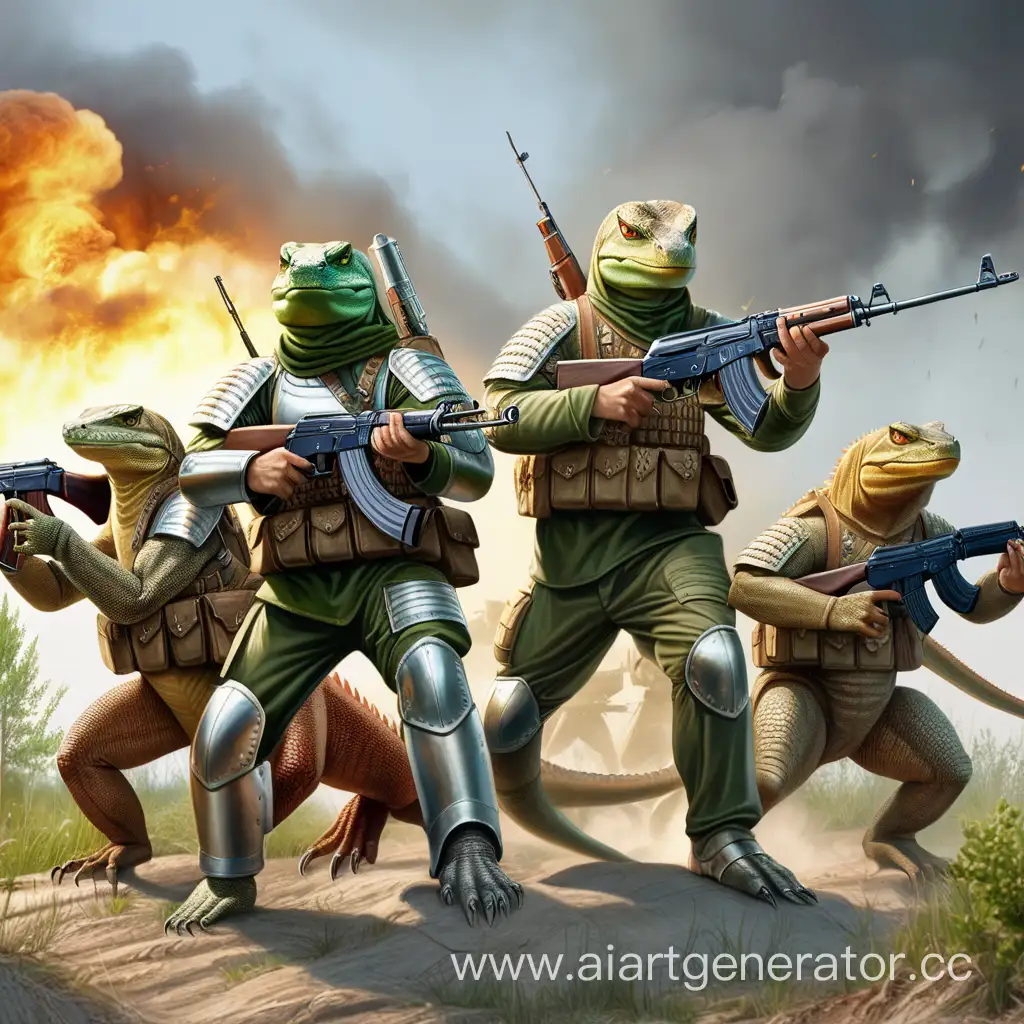 4 Slavs in light armor with AK-47 protect the Volga from armored lizards