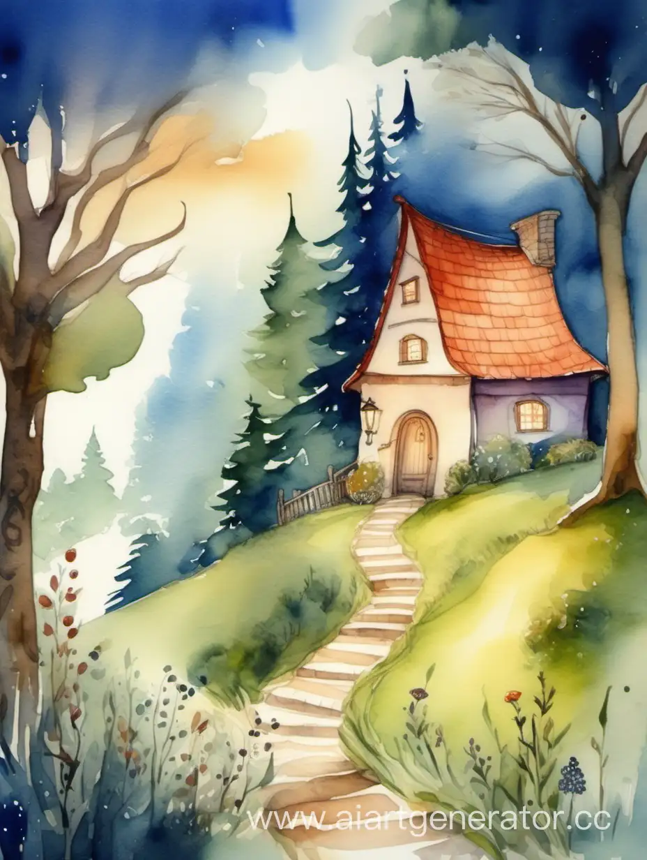 Cozy-FairyTale-Watercolor-Painting-Folk-Style-Art-with-Warm-Atmosphere