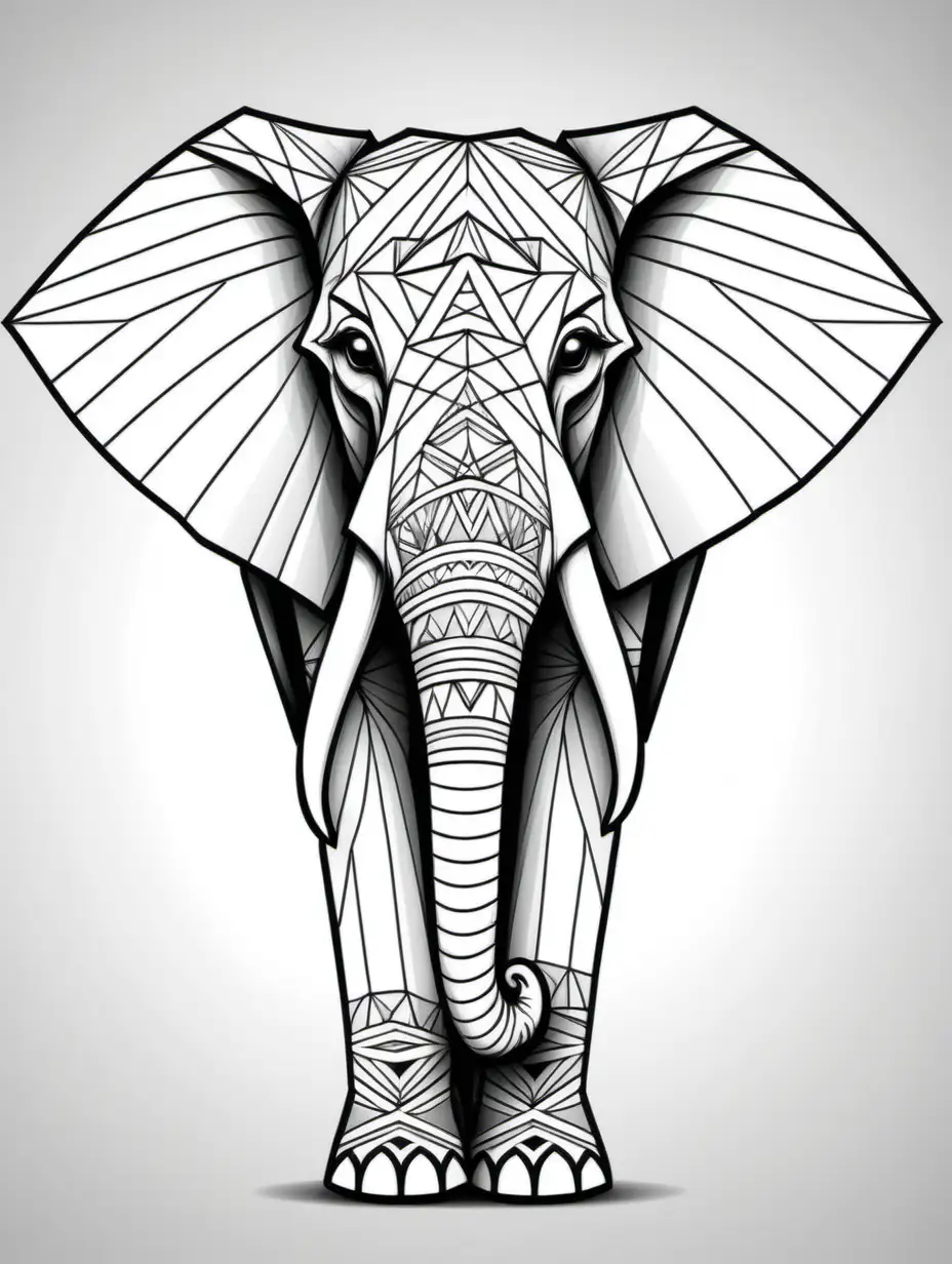 Geometric Elephant Coloring Page for Relaxation and Creativity