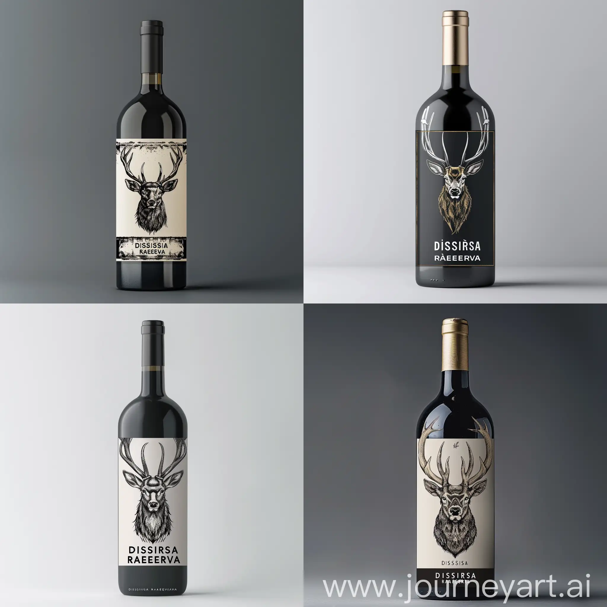A wine bottle label, featuring a majestic stag's head, with the name "Dissiris Raeserva" underneath.