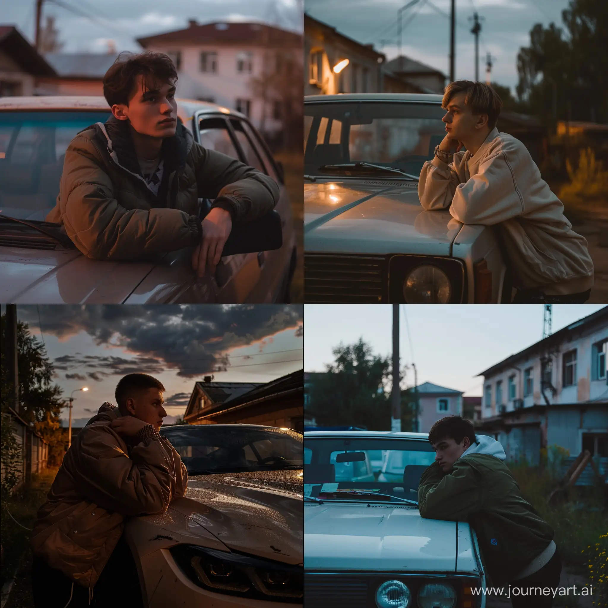 Young-Slavic-Man-Leaning-on-Car-in-Evening