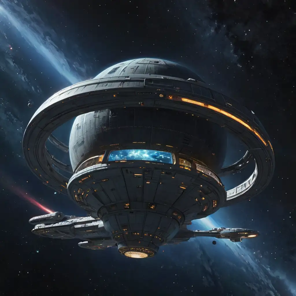 Star trek, toroidal space station, outer space, darkness 