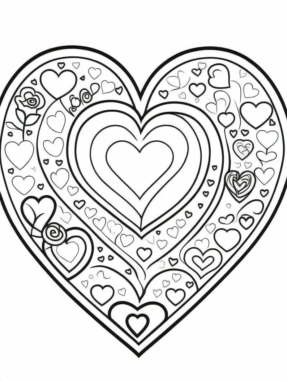 MINI DIFFERENT SYMBOLS OF LOVE INSIDE OF A HEART , Coloring Page, black and white, line art, white background, Simplicity, Ample White Space. The background of the coloring page is plain white to make it easy for young children to color within the lines. The outlines of all the subjects are easy to distinguish, making it simple for kids to color without too much difficulty