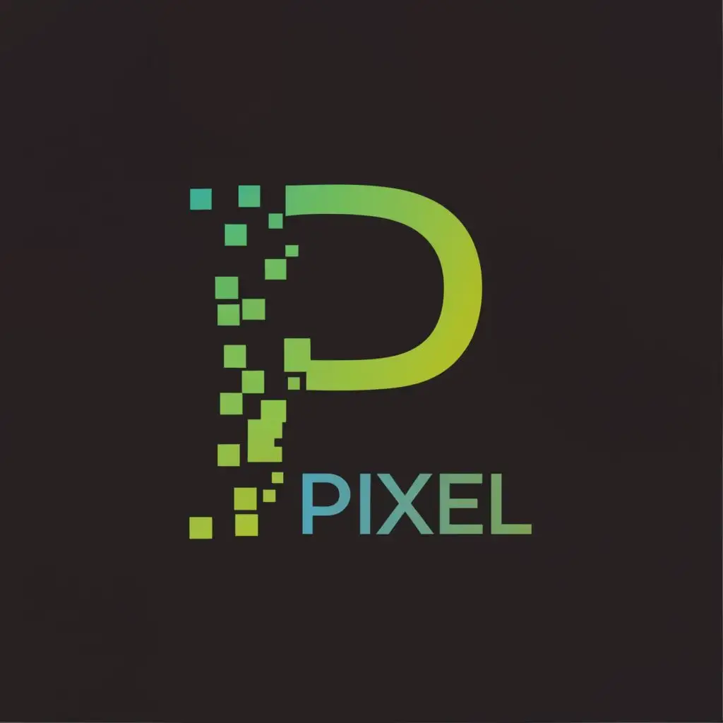 LOGO-Design-For-Pixel-Vibrant-Big-Green-P-Letter-with-Pixel-Font-for-Entertainment-Industry
