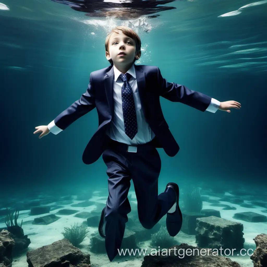 10 year old boy shirt, trousers, suit jacket underwater