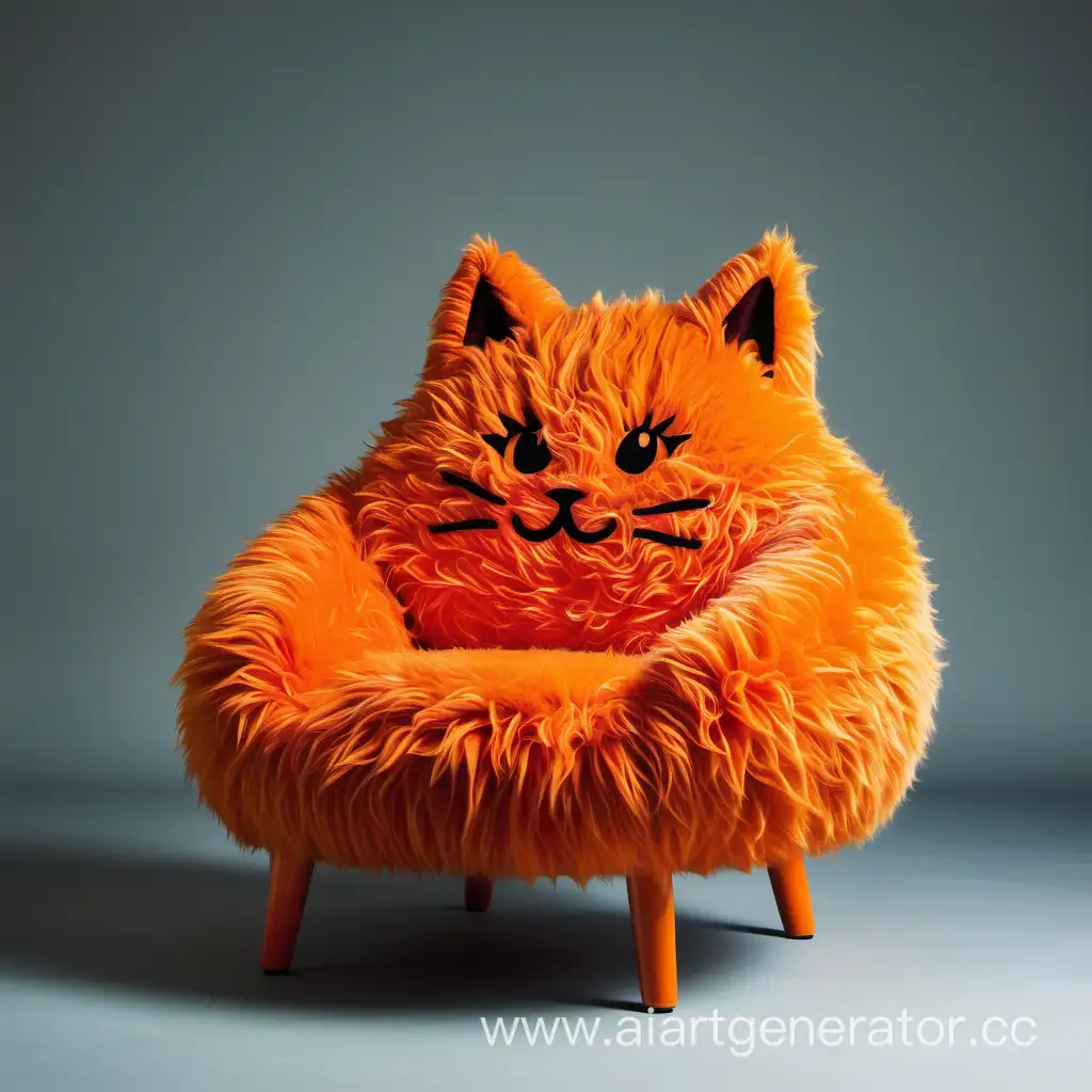 Adorable-Orange-Fluffy-CatShaped-Chair