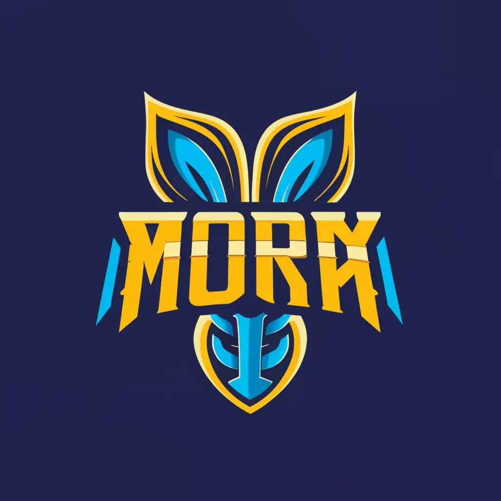 a logo design,with the text "Morry", main symbol:rabbit, blue-yellowy background, Ukrainian trident on back,Moderate,be used in Technology industry,clear background