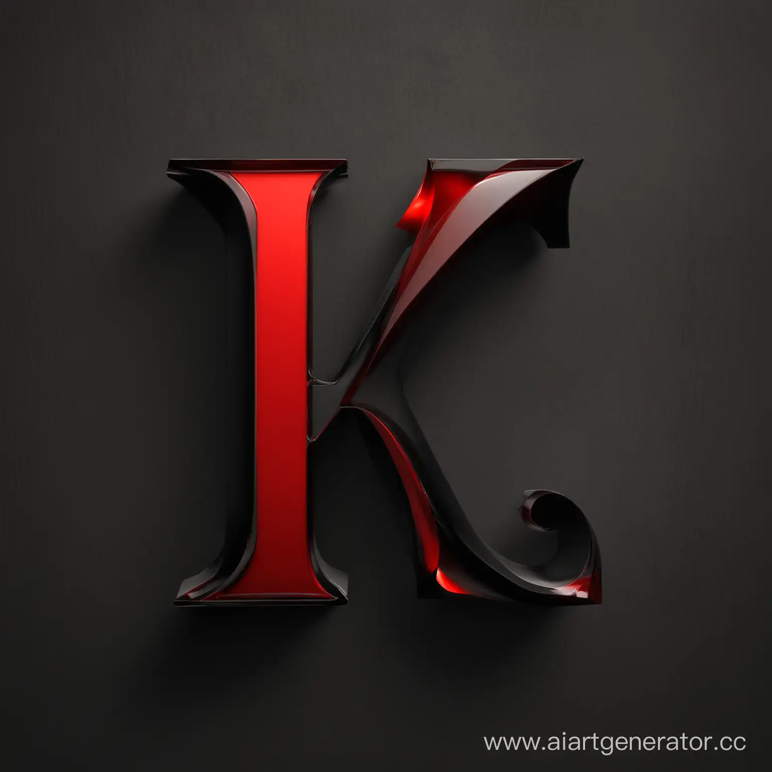 графическая бука K с сердцем сверху на правой стороне в черно красном цвете  в стиле double-struck 2D