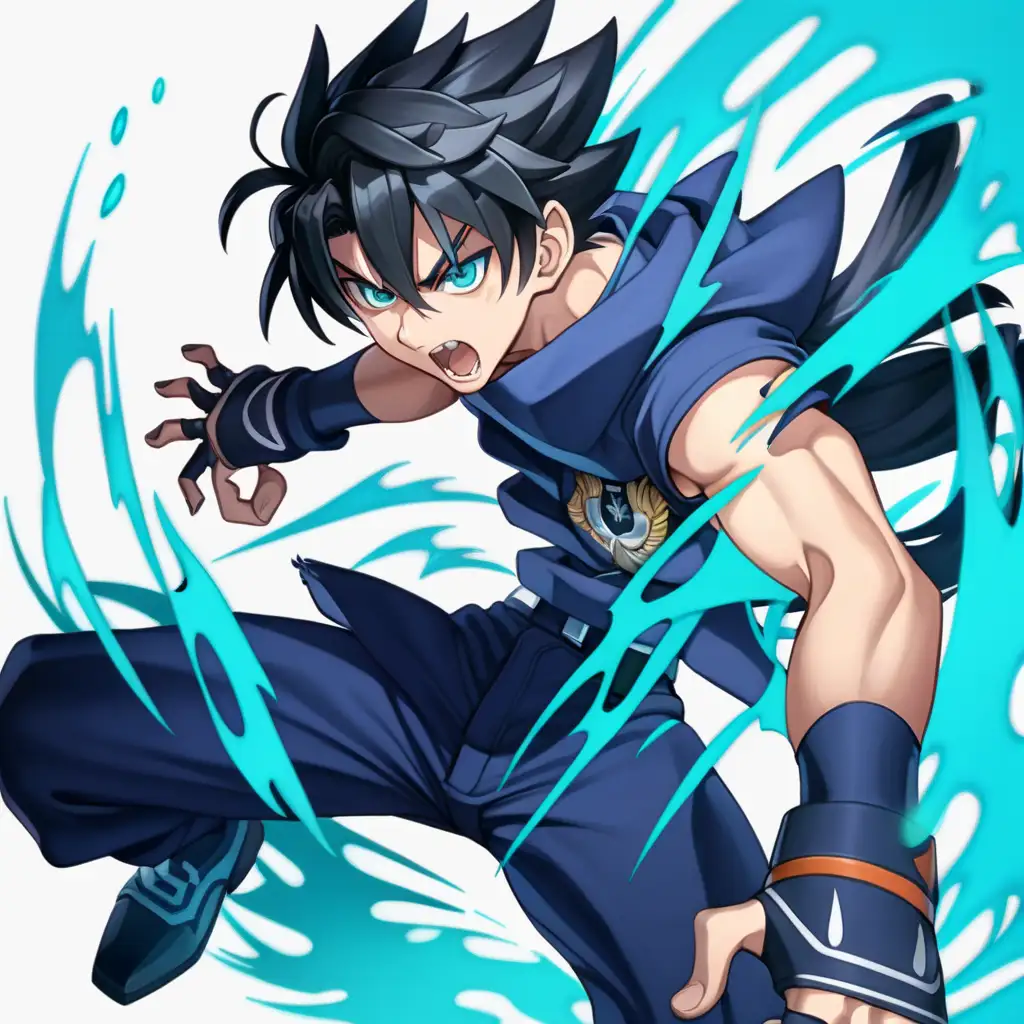 Intimidating Anime Boy with Cyan Claw Attack