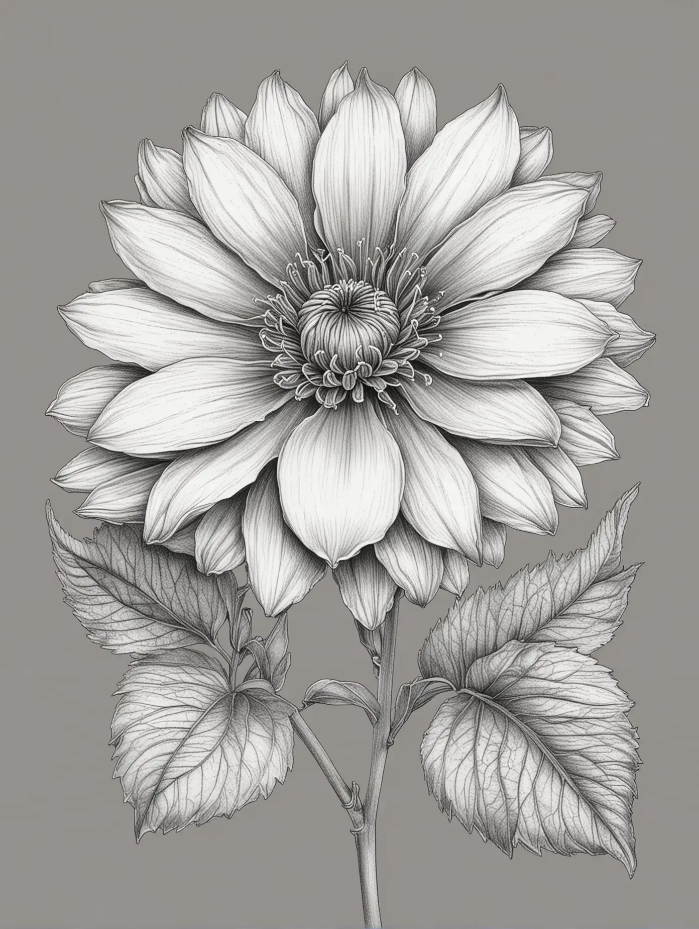 A botanical drawing of a flower for a colouring book for adults