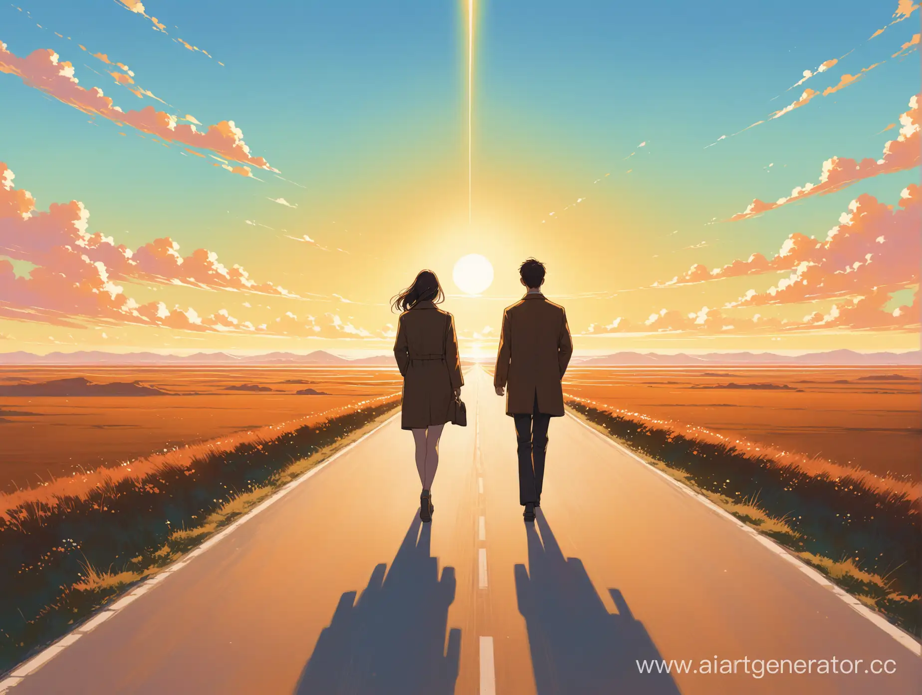 Two-People-Walking-Forward-Along-a-Sunlit-Road