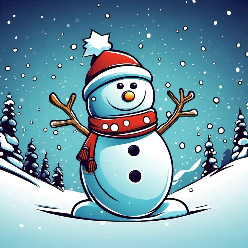 Cheerful Christmas Cartoon Snowman Celebrating Festive Joy