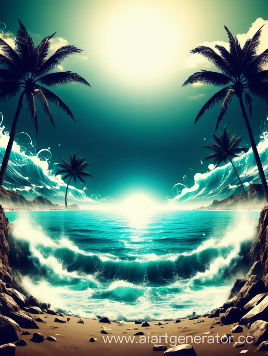 background for flyer, techno music, beach party, ocean view, fx
