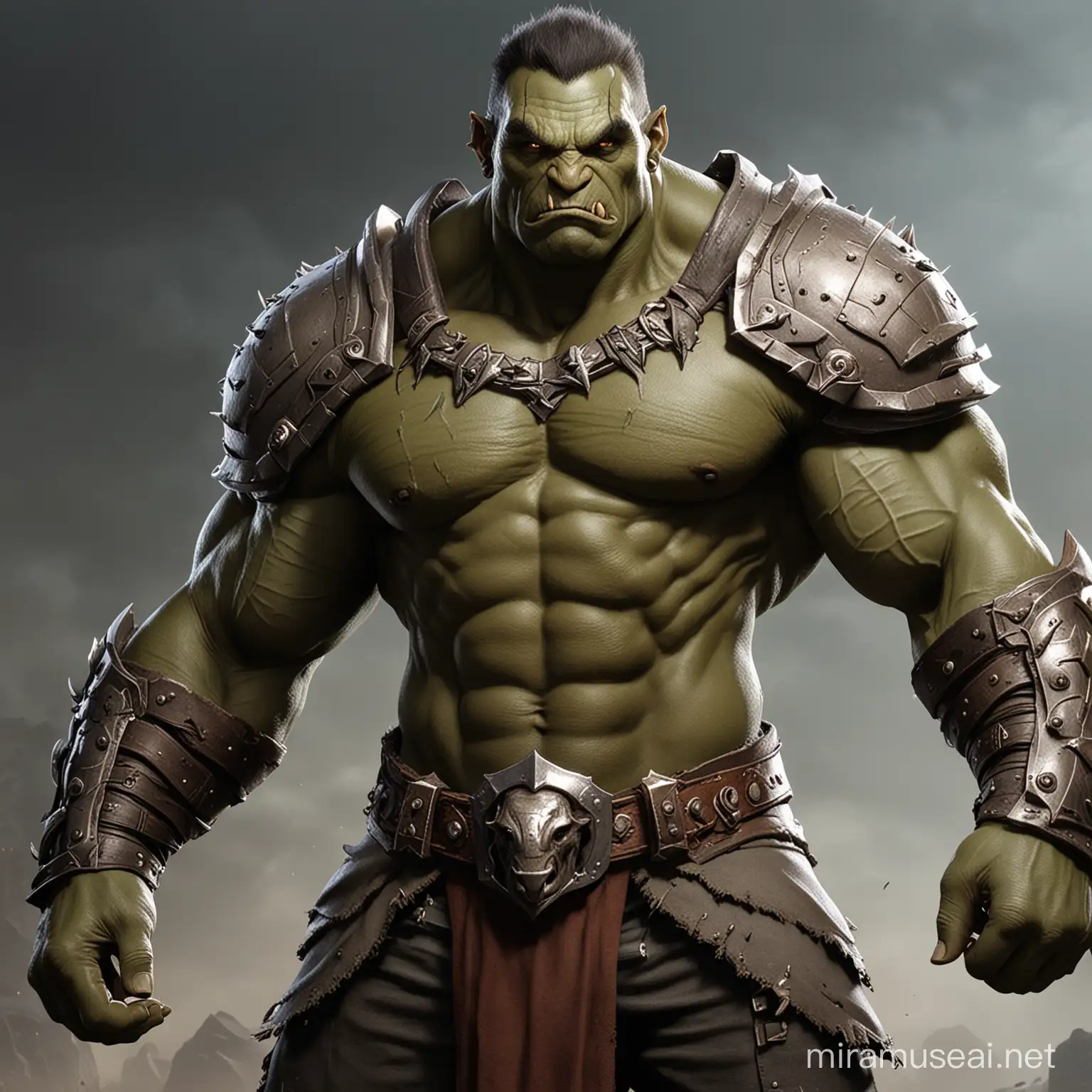 Majestic Male Orc Paladin Towering Muscular Figure with Earthlike Eyes