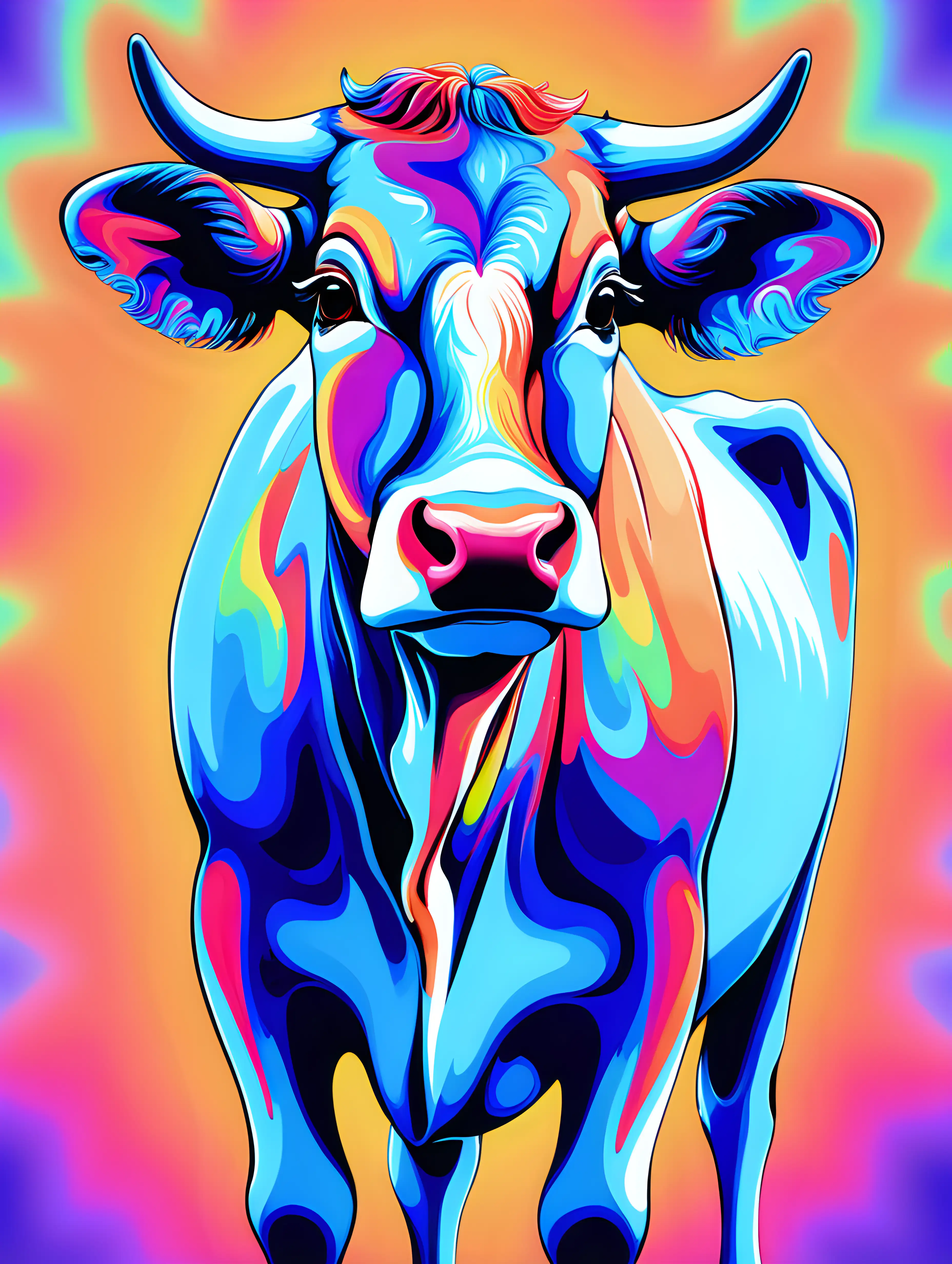 Vibrant Multicolored Cow Psychedelic Aquarelle Art