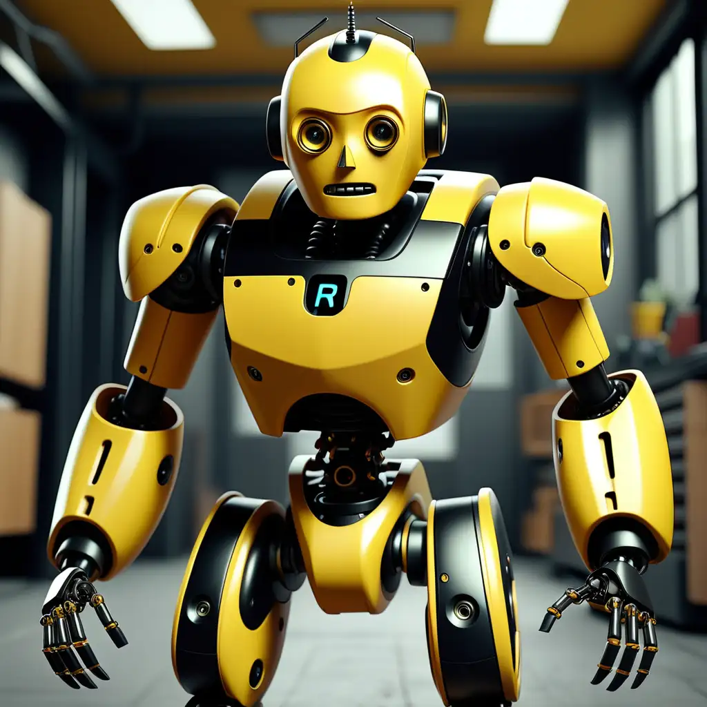 Dynamic Yellow and Black Robot in Motion