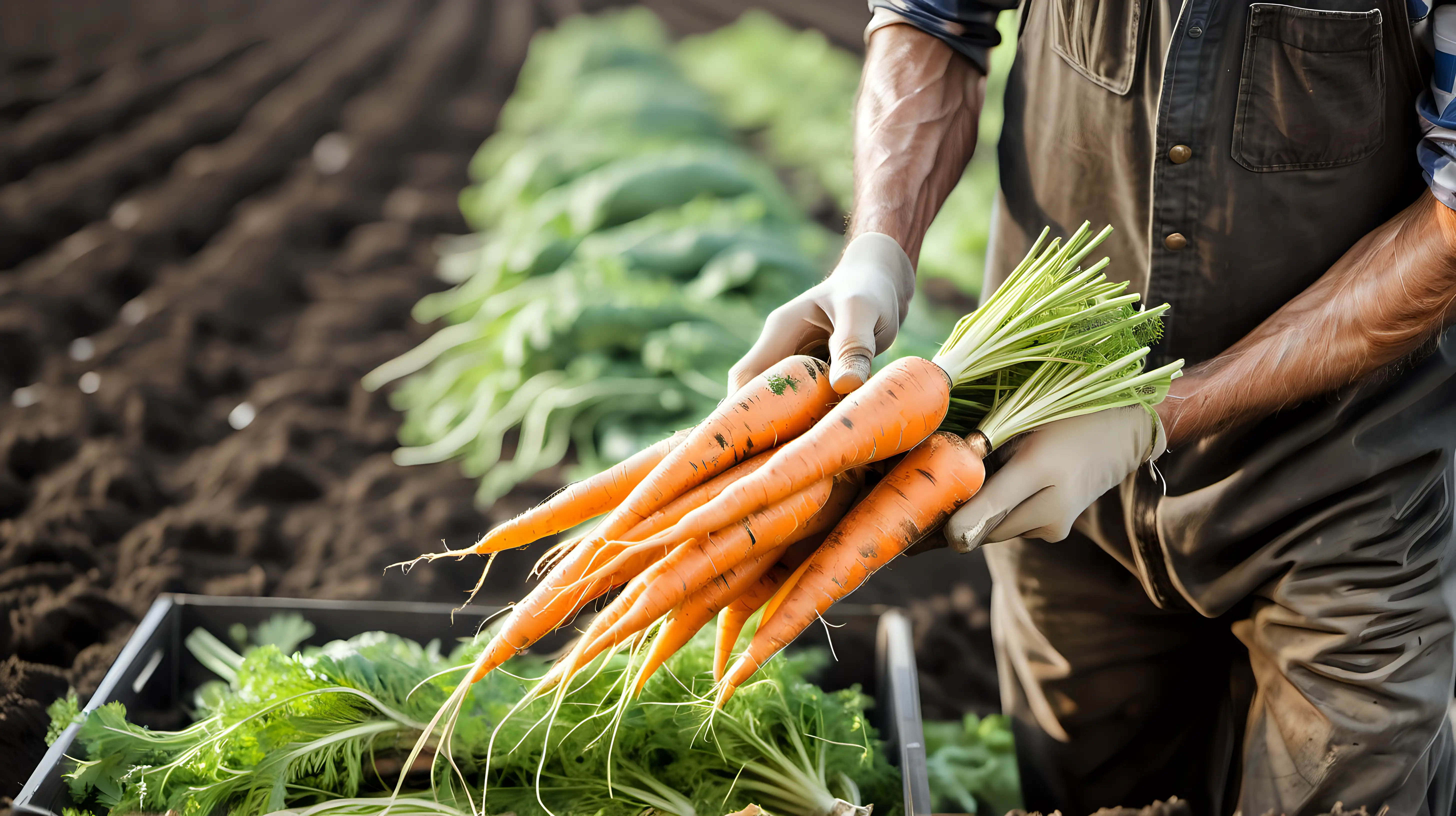 Farmer harvested carrots at vegetable farm