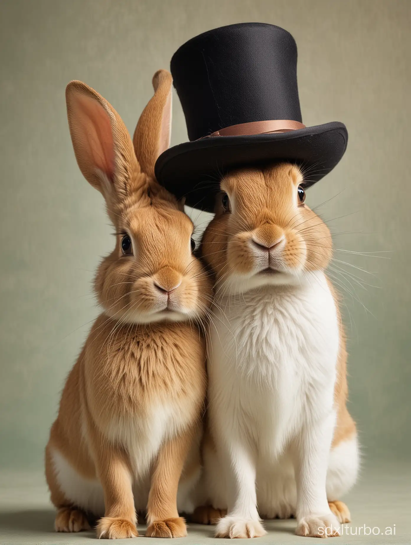 a rabbit with  2 hats