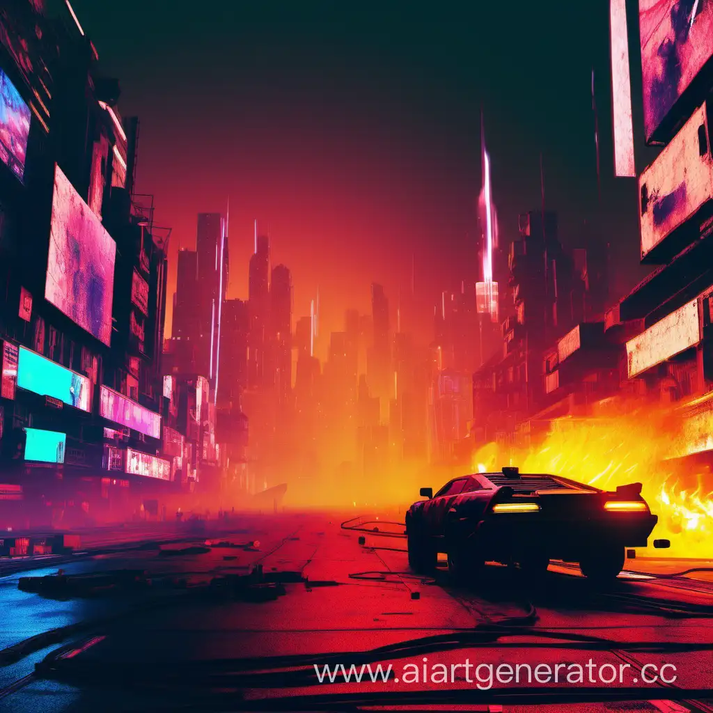  фоновое изображение, огонь с глитчами в стиле cyberpunk 2077