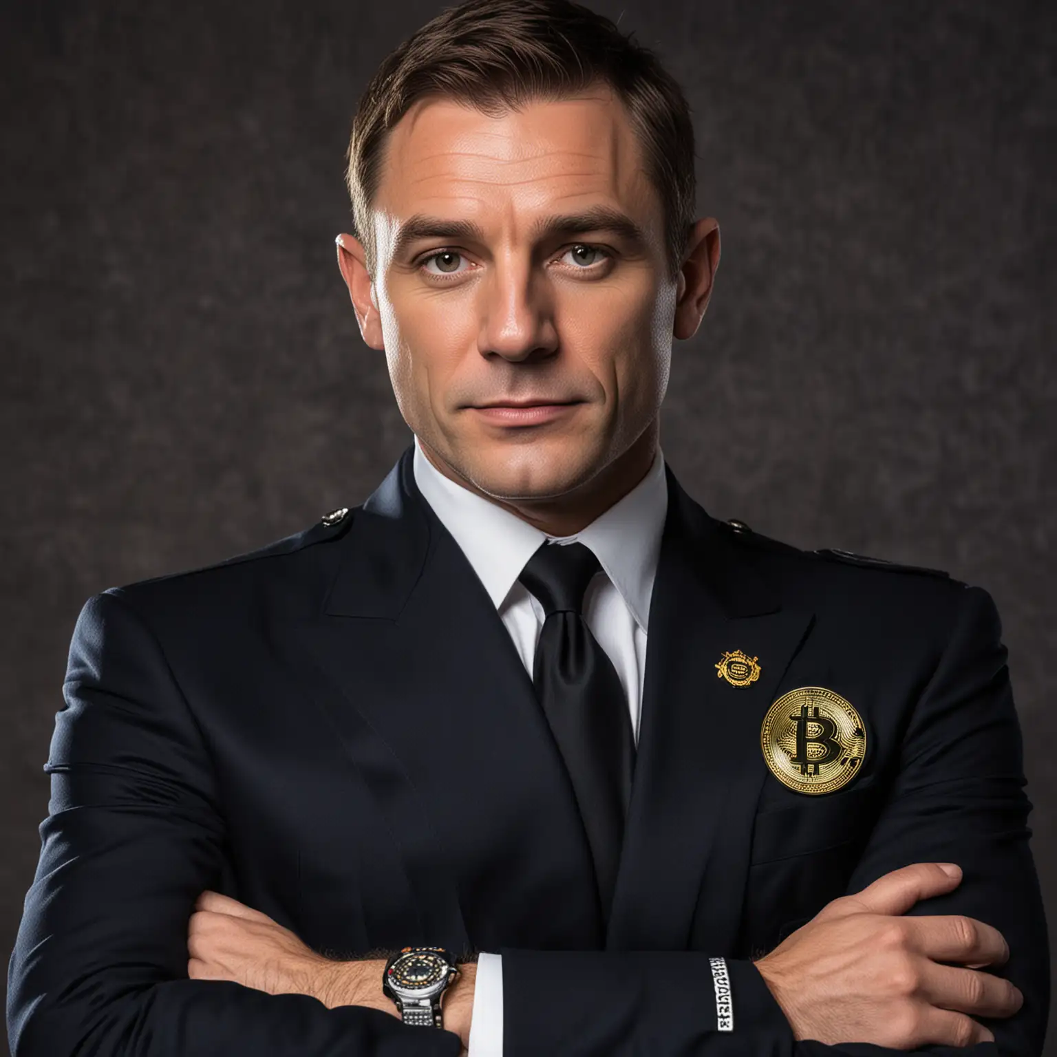 Bitcoin Bond Secret Agent with PoliceThemed Gear