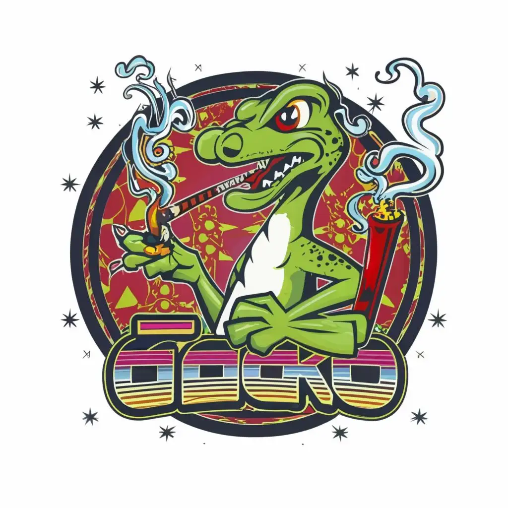 LOGO-Design-For-Psychedelic-Gecko-TShirt-Vibrant-Neon-Colors-with-UltraDetailed-Smoking-Gecko
